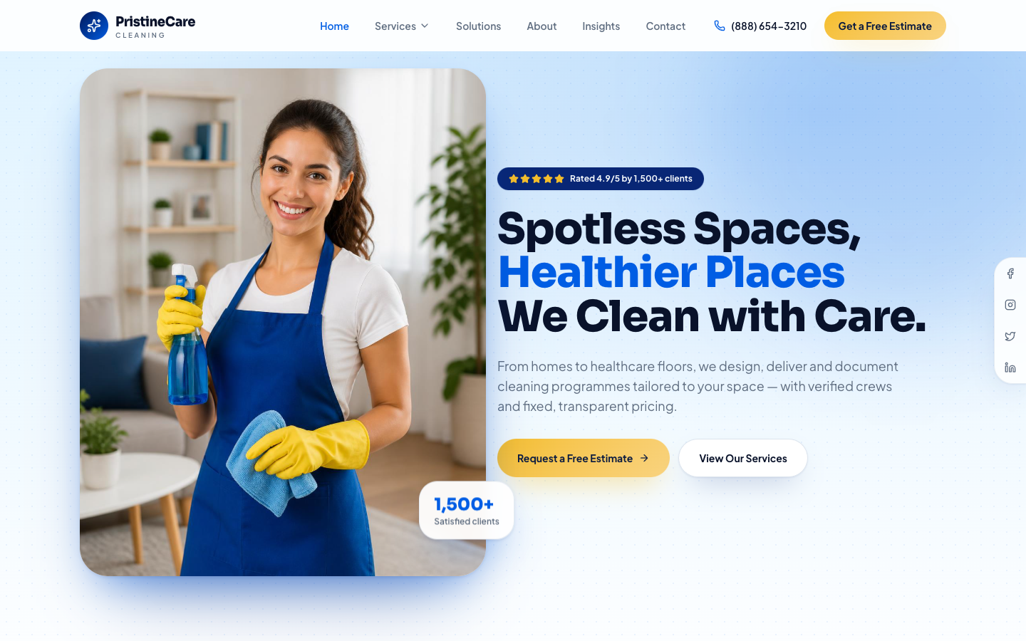 Anonymised cleaning client website — desktop homepage