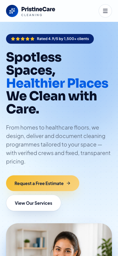 Anonymised cleaning client website — mobile quote path